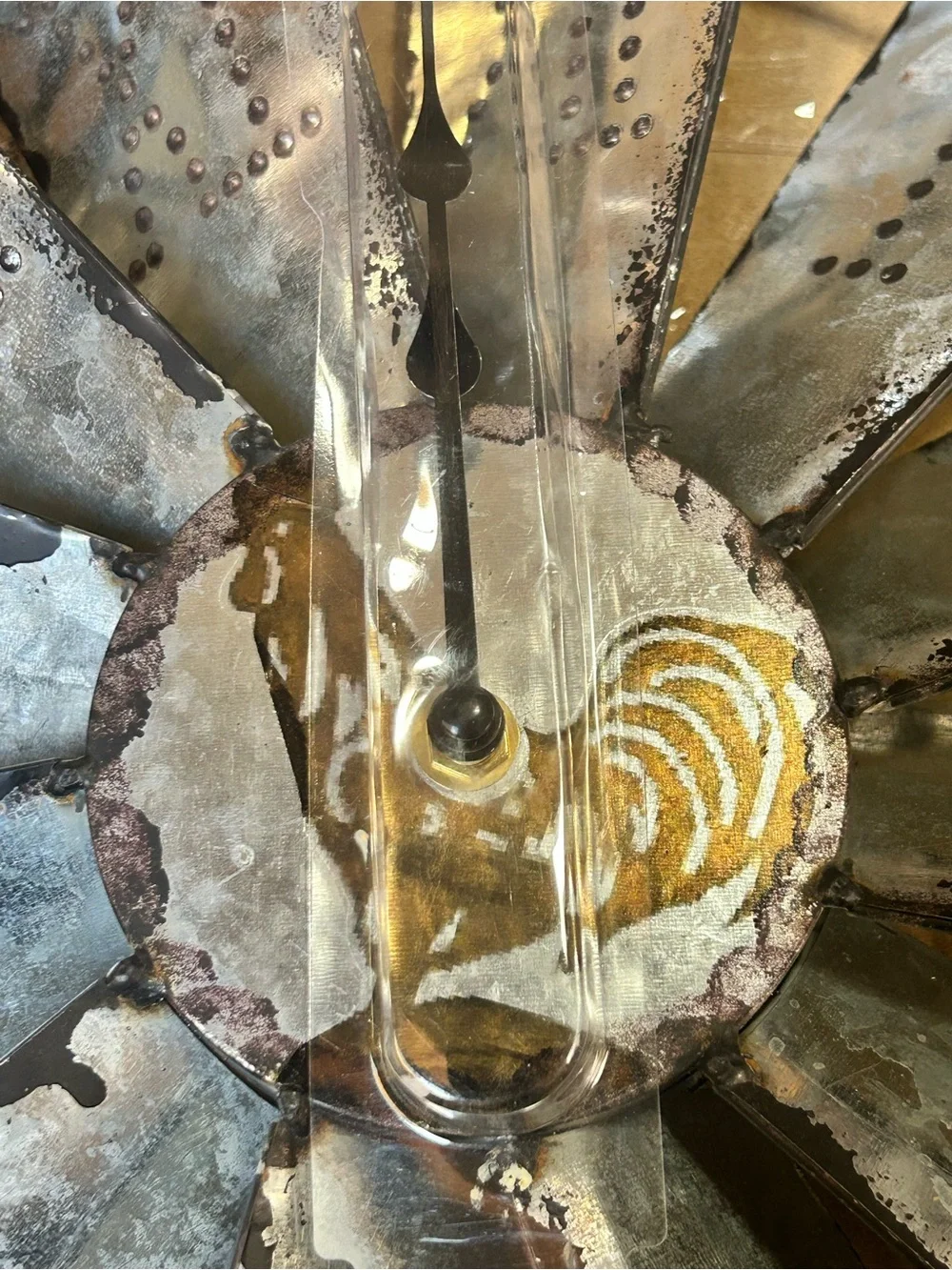 14.25 inch rustic galvanized metal windmill wall clock Roman numerals rooster
